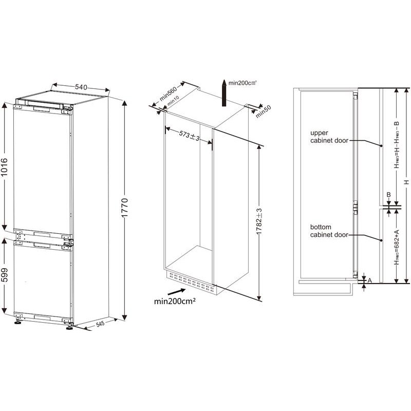 Ingebouwde Witte Combi Koelkast CBNF177BI FrigeluX - 236L