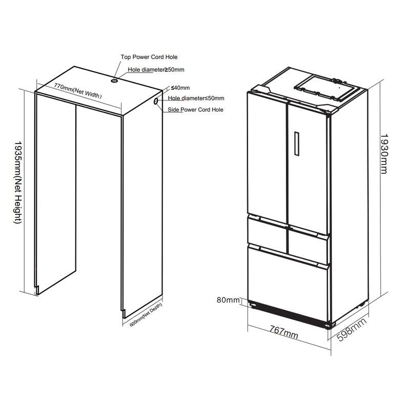 Zwarte French Door Koel-vriescombinatie FRD190XBI 413L - FrigeluX